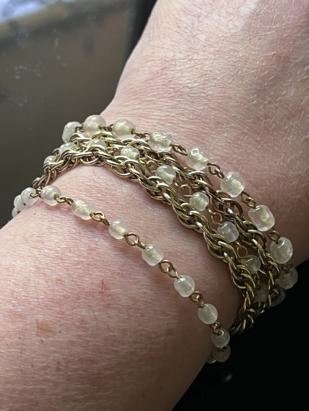 Vintage 1950s STAR Gold Multi Strand Glass Bead Bracelet MCM
